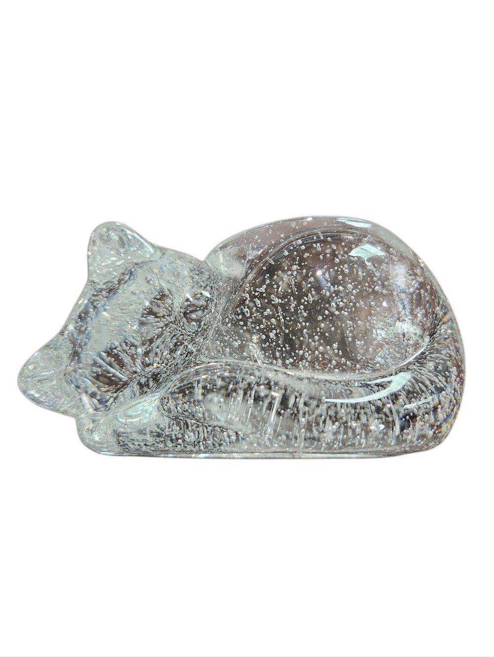 INDIANA GLASS Bubble Glass Sleeping Cat Votive Candle Holder NWT